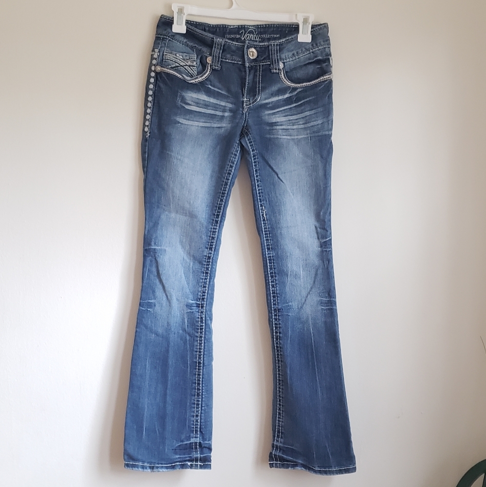 Medium Blue Jeans with Stitching & Sequin Detail